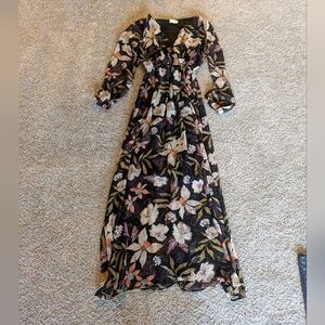 Everly Dark Floral Faux Wrap Dress
